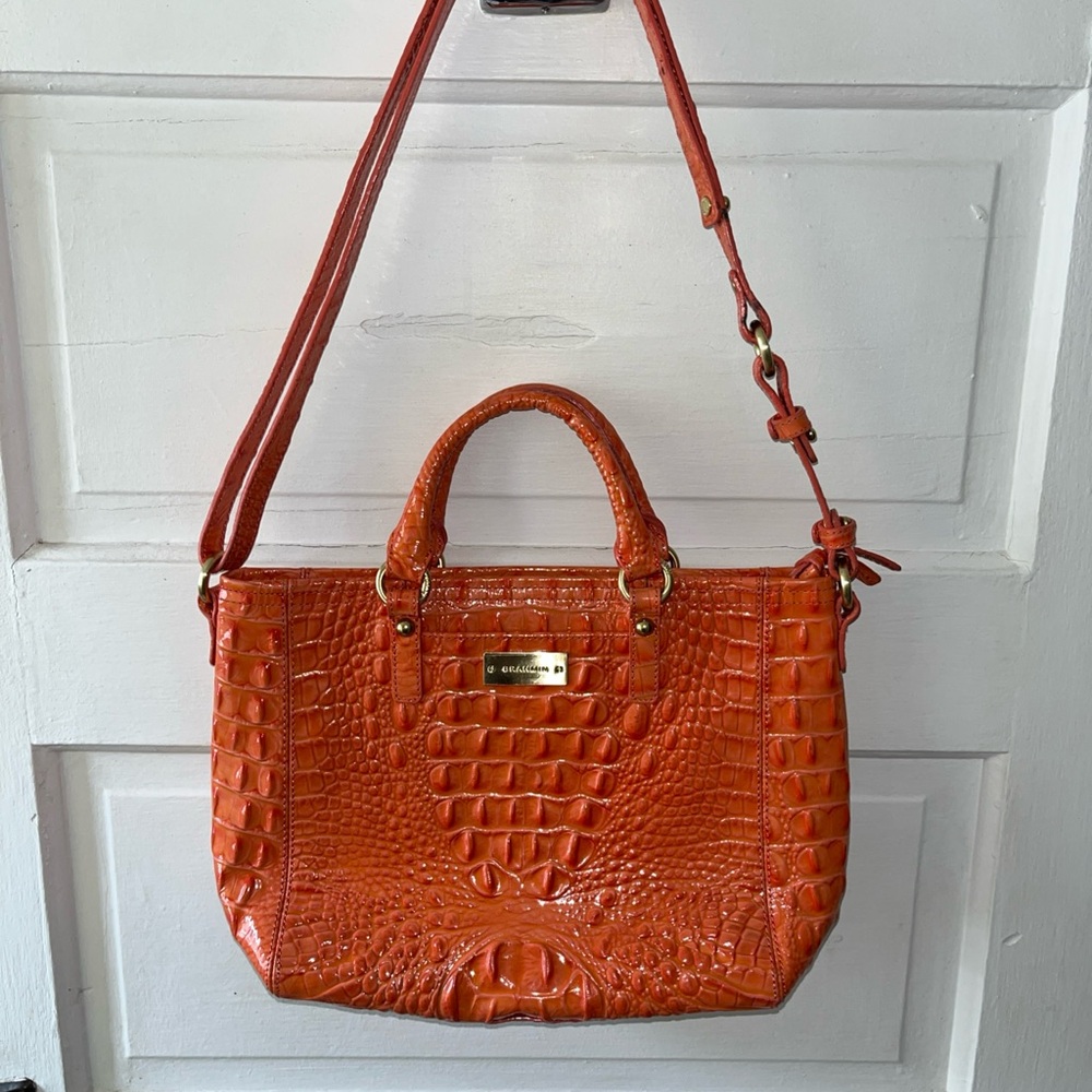 Brahmin Croc-Embossed Orange Arno Purse Bag Satchel Melbourne